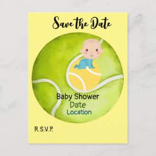 Tennis Baby Shower with Baby on Ball Save Date Postcard