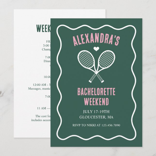 Tennis Bachelorette party preppy green Invitation (Front/Back)