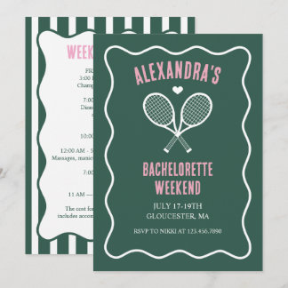 Tennis Bachelorette party preppy green Invitation