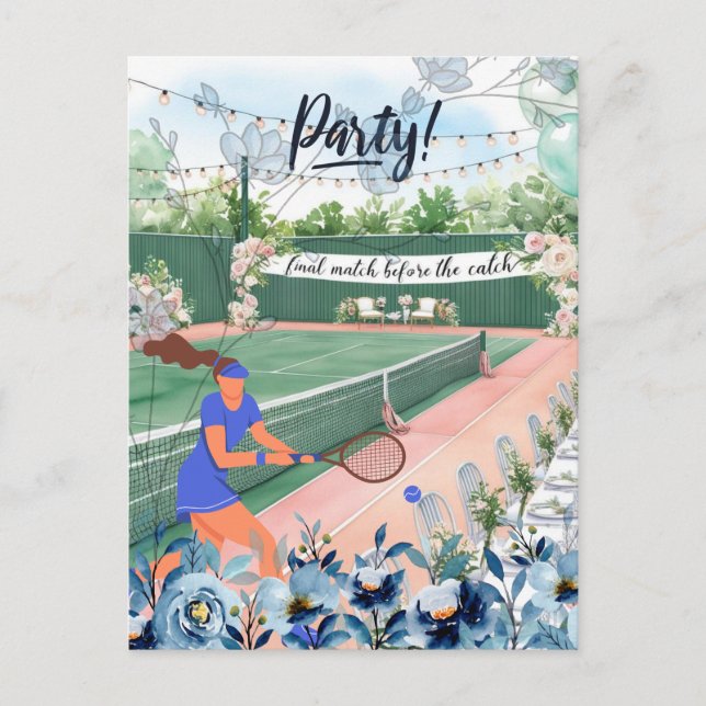 Tennis Bachelorette themed bride at the court  Postcard (Front)