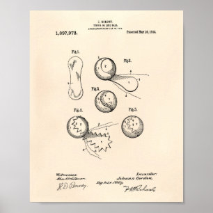 Tennis Ball 1914 Patent Art Old Peper Poster