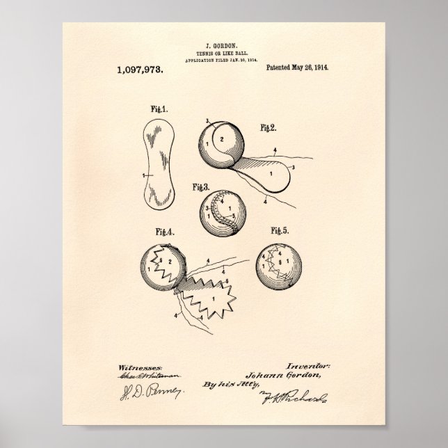 Tennis Ball 1914 Patent Art Old Peper Poster (Front)