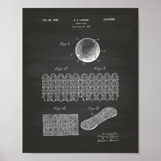 Tennis Ball 1935 Patent Art Chalkboard Poster (Front)