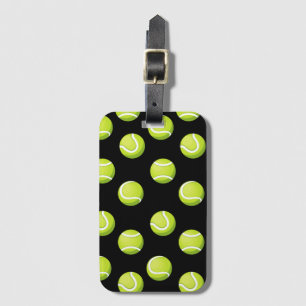 Tennis ball all over on black background luggage tag