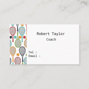 Tennis ball and colourful racket on white  business card