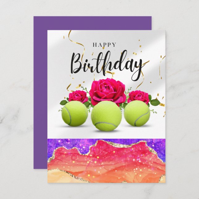 Tennis ball and Flowers for Player Birthday  Card (Front/Back)