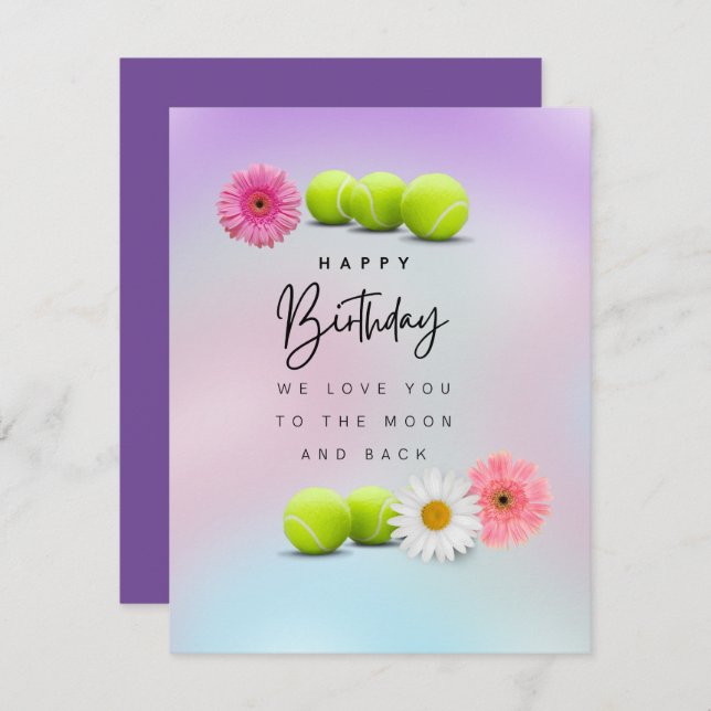 Tennis ball and Flowers for Player Birthday  Card (Front/Back)