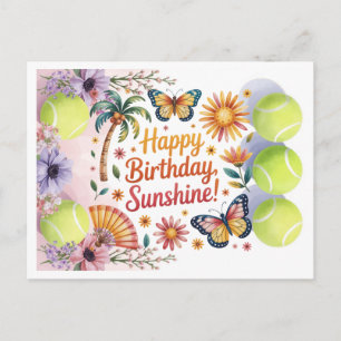 Tennis ball and Flowers for Player Birthday Postcard