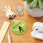 Tennis Ball and Male Player Silhouette Key Ring<br><div class="desc">Create your own personal key chain with a tennis motif. The design features the image of a large tennis ball on which has been placed the silhouette of a male tennis player. Personalize it with your name. The name text is easily changed by using the template. For other editing changes...</div>