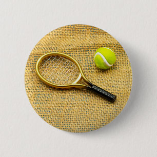 Tennis ball and racket 6 cm round badge