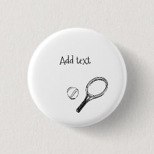 Tennis ball and racket black and white 3 cm round badge