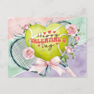 TENNIS ball and racket Heart Shape Valentine's Day Holiday Postcard