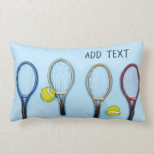 Tennis ball and racket on blue background lumbar cushion