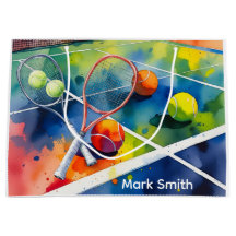 Tennis ball and racket on court with love