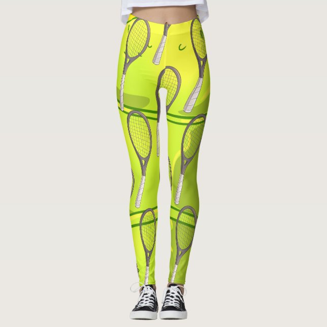 Tennis ball and Racket on yellow  Leggings (Front)