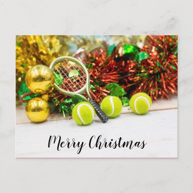 Tennis ball and racket with Christmas decoration Postcard (Front)