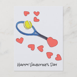 Tennis ball and racket with red heart Valentine Postcard