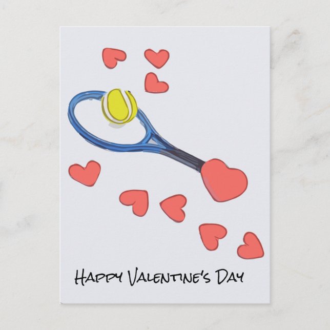 Tennis ball and racket with red heart Valentine Postcard (Front)
