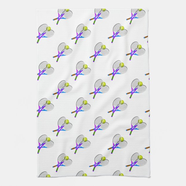 Tennis Ball and Rackets Tea Towel (Vertical)