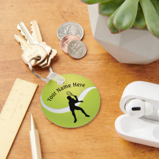 Tennis Ball and Silhouette of Male Player Key Ring