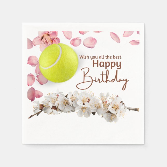 Tennis ball birthday with flowers for Player  Napkin (Front)