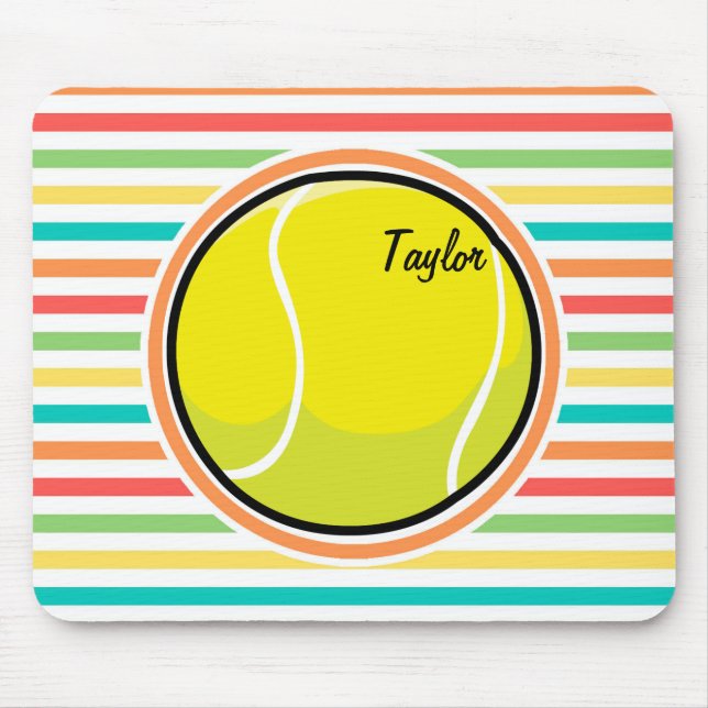 Tennis Ball; Bright Rainbow Stripes Mouse Pad (Front)