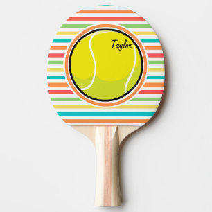 Tennis Ball; Bright Rainbow Stripes Ping Pong Paddle