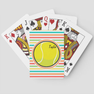 Tennis Ball; Bright Rainbow Stripes Playing Cards