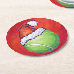 Tennis Ball Christmas Round Paper Coaster