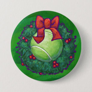Tennis Ball Christmas Wreath on Green 7.5 Cm Round Badge