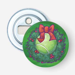 Tennis Ball Christmas Wreath on Green Bottle Opener