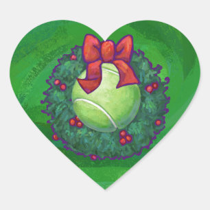 Tennis Ball Christmas Wreath on Green Heart Sticker