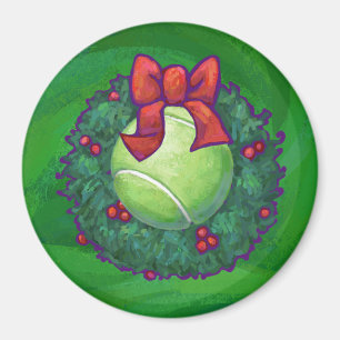 Tennis Ball Christmas Wreath on Green Magnet