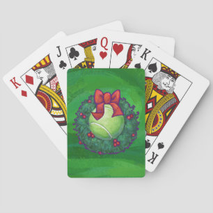 Tennis Ball Christmas Wreath on Green Playing Cards
