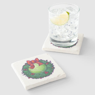 Tennis Ball Christmas Wreath on Green Stone Coaster