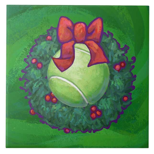 Tennis Ball Christmas Wreath on Green Tile (Front)