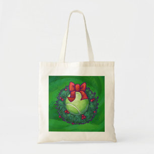 Tennis Ball Christmas Wreath on Green Tote Bag