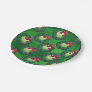Tennis Ball Christmas Wreath Pattern on Green Paper Plate