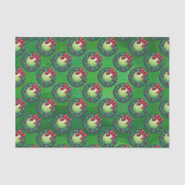 Tennis Ball Christmas Wreath Pattern on Green Tissue Paper (Front)