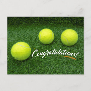 Tennis ball congratulations on green postcard