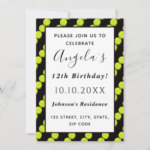 Tennis Ball Cool Pattern Player Coach Party Black Invitation