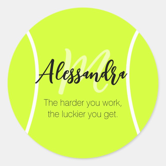 Tennis ball custom name & text classic round sticker (Front)