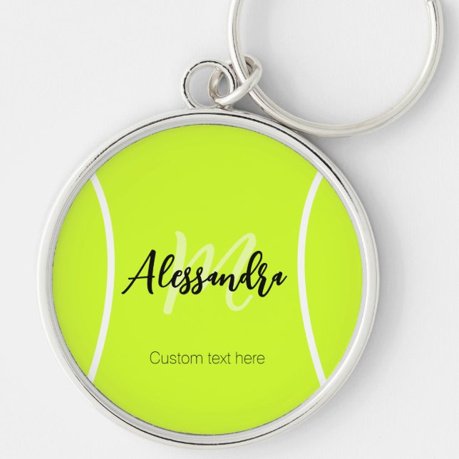 Tennis ball custom name & text key ring (Front)