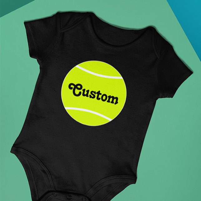 Tennis Ball Custom Text Tennis Baby Suit Baby Bodysuit (Tennis baby onesie bodysuit with custom team name or text)