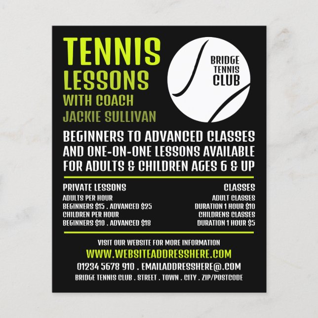 Tennis Ball Design, Tennis Lessons/Classes Advert Flyer (Front)