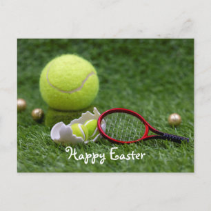 Tennis ball for Easter Holiday with tennis  eggs Postcard