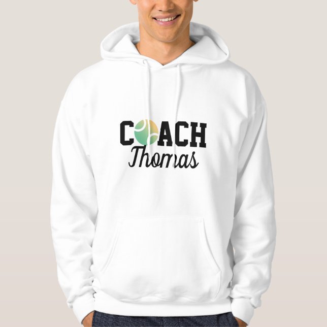Tennis Ball Green & Yellow Coach Instructor Name Hoodie (Front)