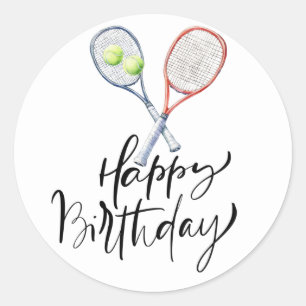 Tennis ball Happy Birthday to player Classic Round Sticker