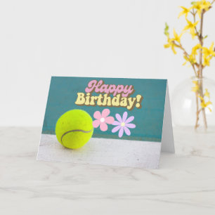 Tennis ball Happy Birthday with Flowers Card