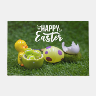 Tennis ball Happy Easter with eggs and ball Doormat